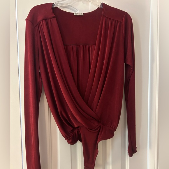 Free People Red Wrap-Style Bodysuit with V-Neck - Picture 1 of 3